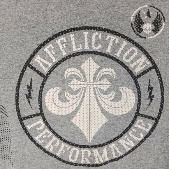 Affliction Performance Gray Skull Graphic 50/50 T-Shirt, Mens Small - Picture 2 of 5